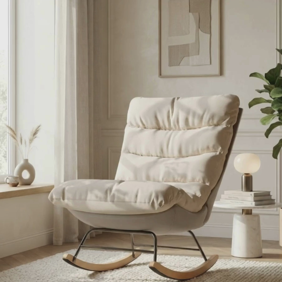 Rocking Chair Cocon Beige avec Assise Ultra Moelleuse