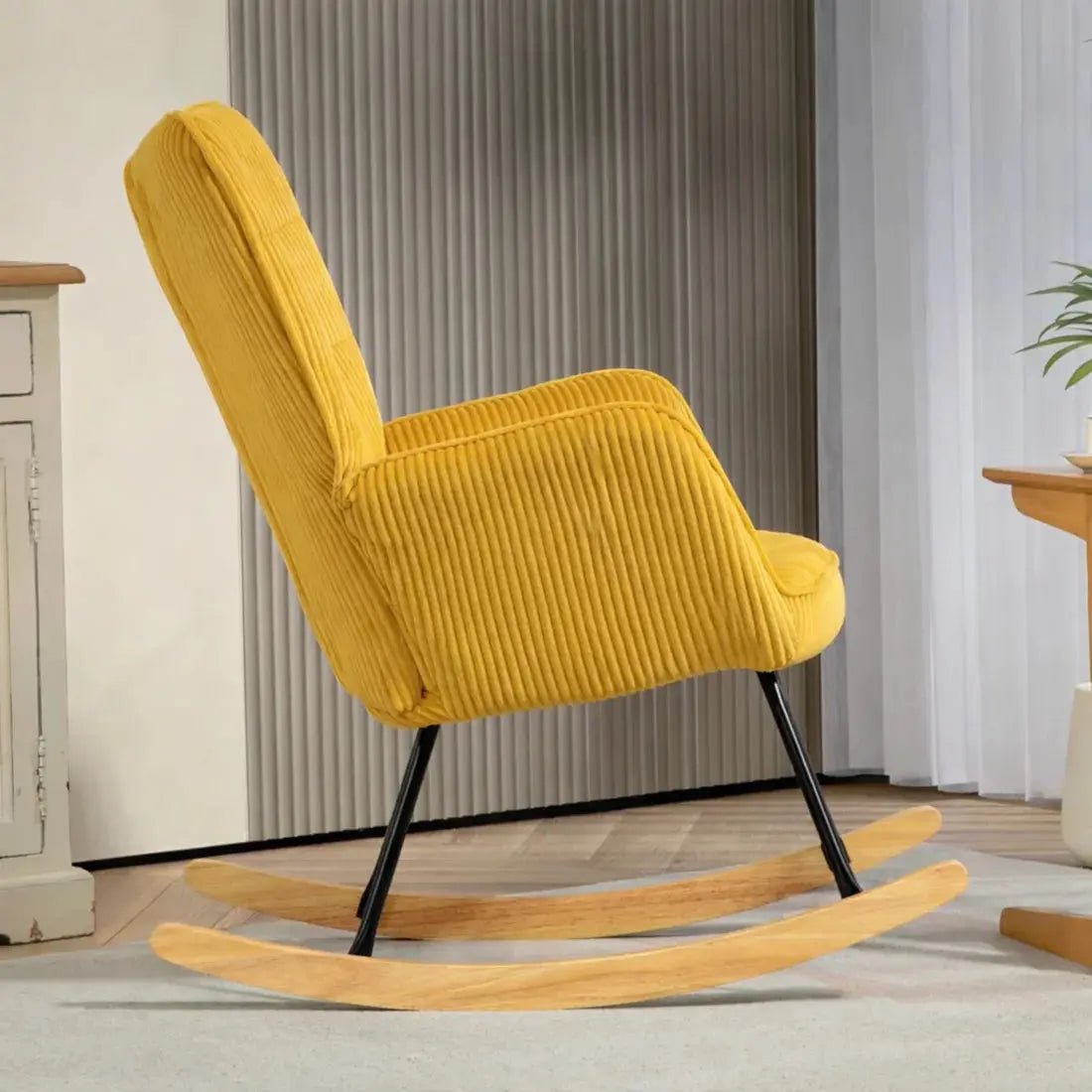 SOLIS - Rocking Chair Tissu Côtelé & Bois My Store   Maison Rêves