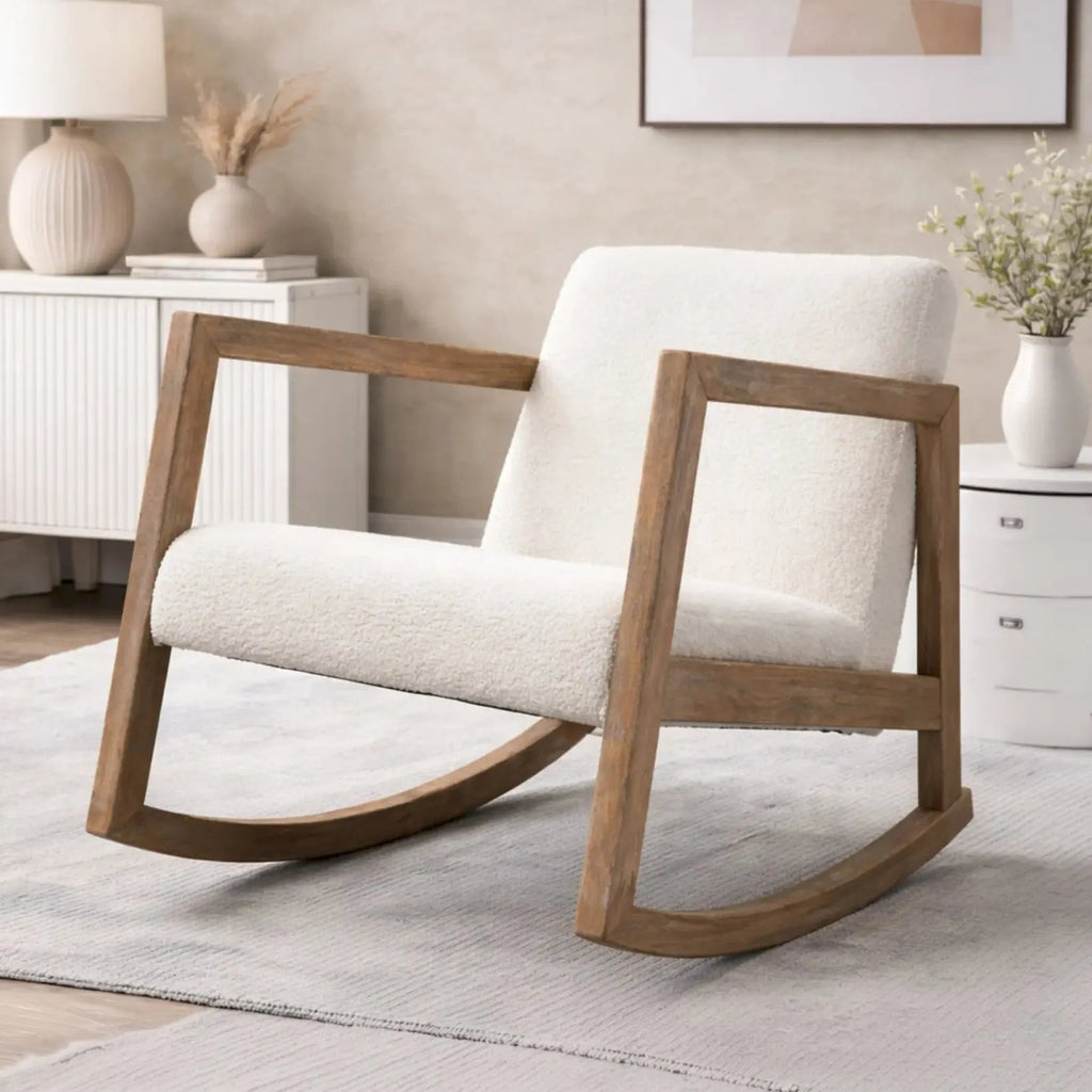Rocking Chair Nordique en Bouclette avec Structure en Bois d'Hévéa Maison Rêves   Maison Rêves