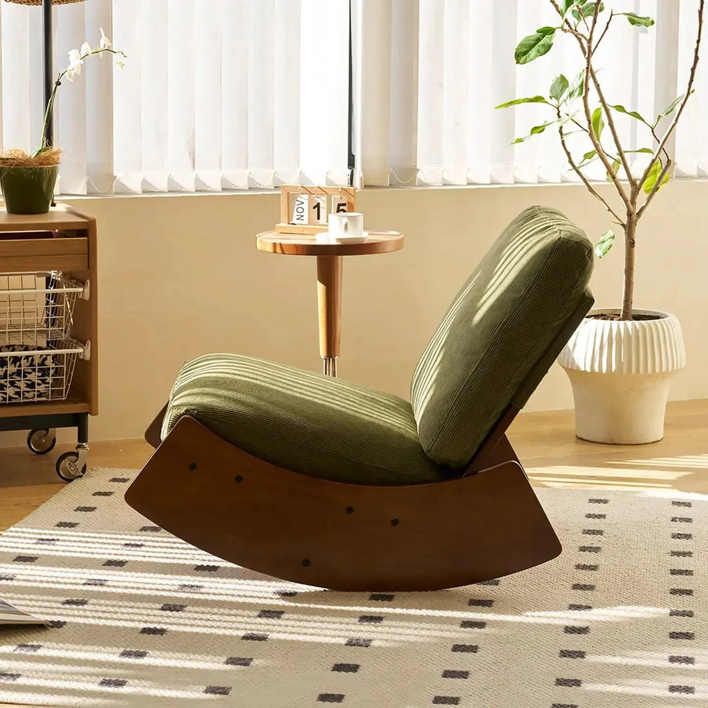 Rocking Chair Rétro en Velours Côtelé avec Structure en Bois Massif Maison Rêves   Maison Rêves