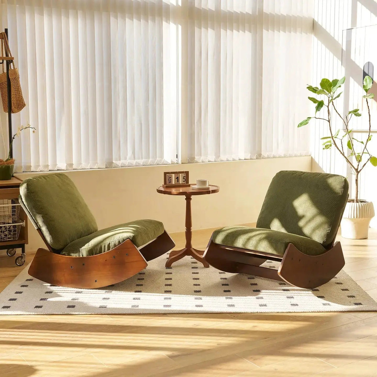 Rocking Chair Rétro en Velours Côtelé avec Structure en Bois Massif Maison Rêves   Maison Rêves