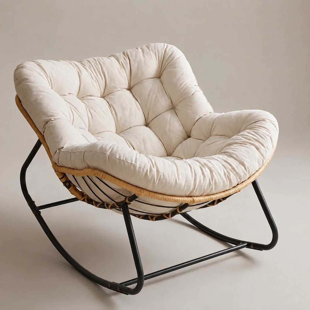 BOLMO - Rocking Chair Rotin & Coussin XXL Toutes Saisons Oscille Rocking Chair  Maison Rêves