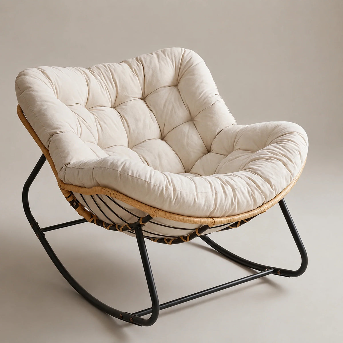 BOLMO - Rocking Chair Rotin & Coussin XXL Toutes Saisons Oscille Rocking Chair  Maison Rêves