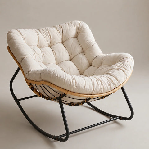 Rocking Chair XXL en Rotin avec Coussin Toutes Saisons