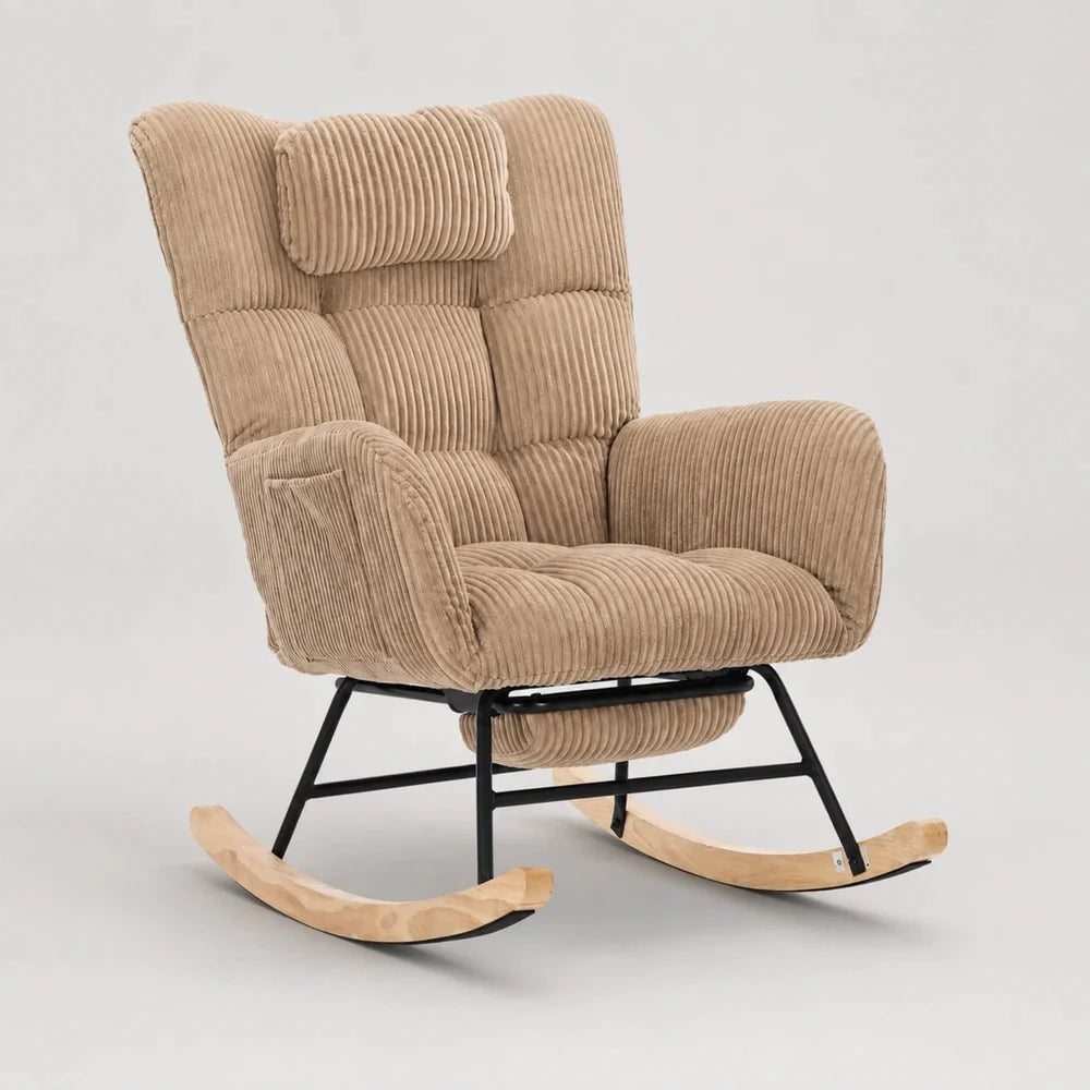 OLENA - Rocking Chair Cocon Velours Côtelé & Repose-Pieds Oscille   Maison Rêves