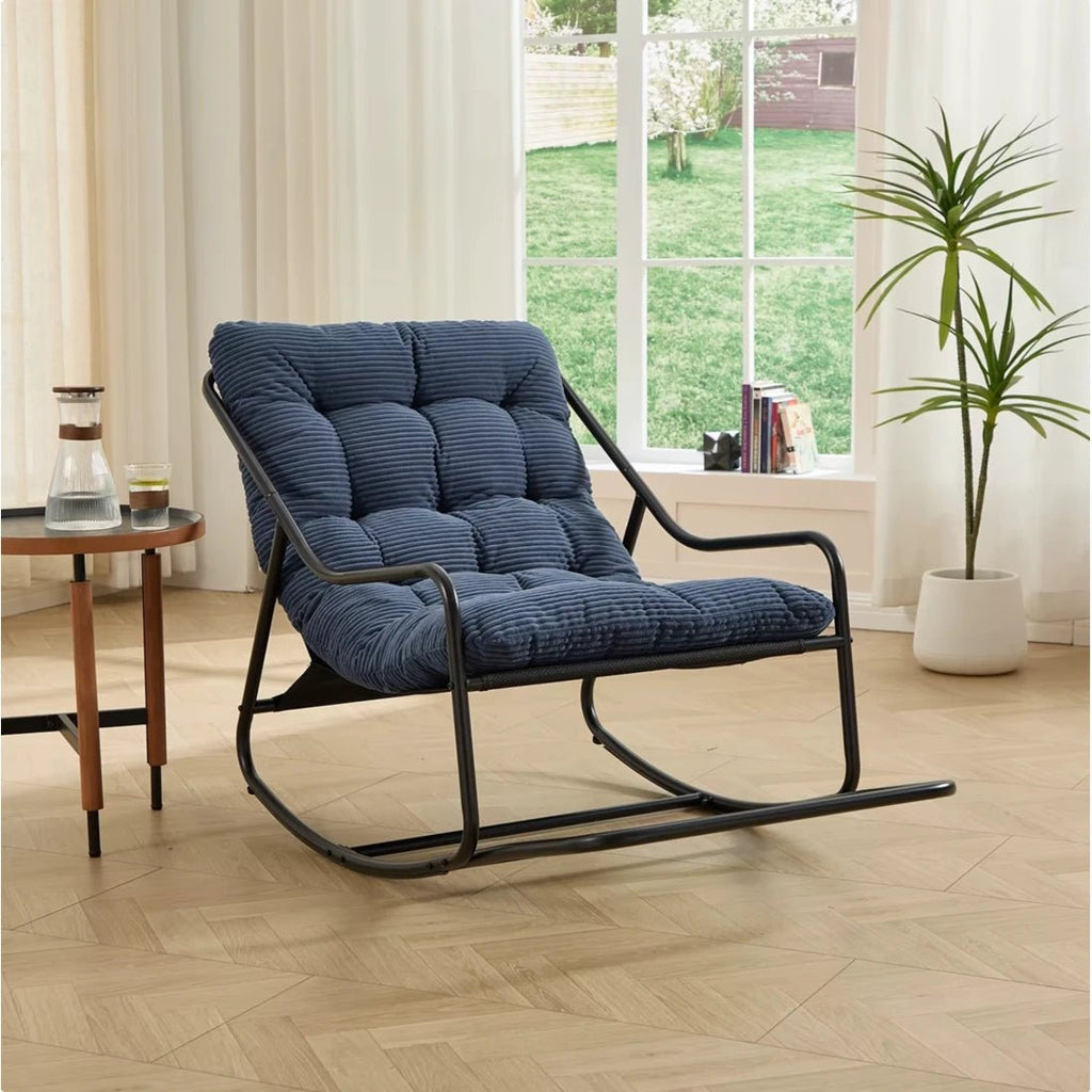 SVIKA - Rocking Chair Corduroy Capitonné & Cadre Métal Noir Oscille   Maison Rêves
