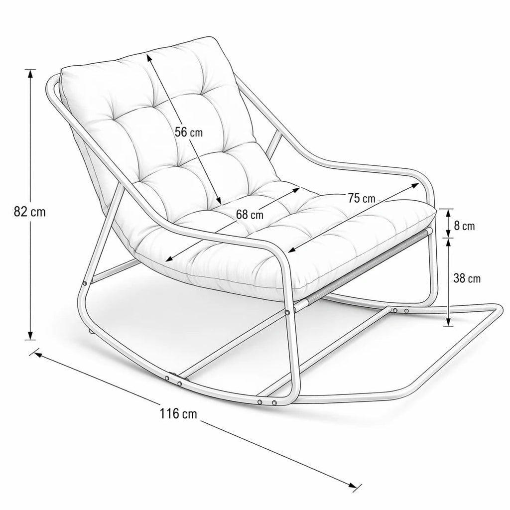 SVIKA - Rocking Chair Corduroy Capitonné & Cadre Métal Noir Oscille   Maison Rêves