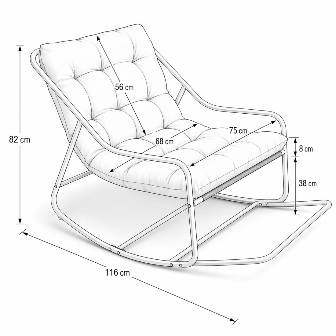 SVIKA - Rocking Chair Corduroy Capitonné & Cadre Métal Noir Oscille   Maison Rêves