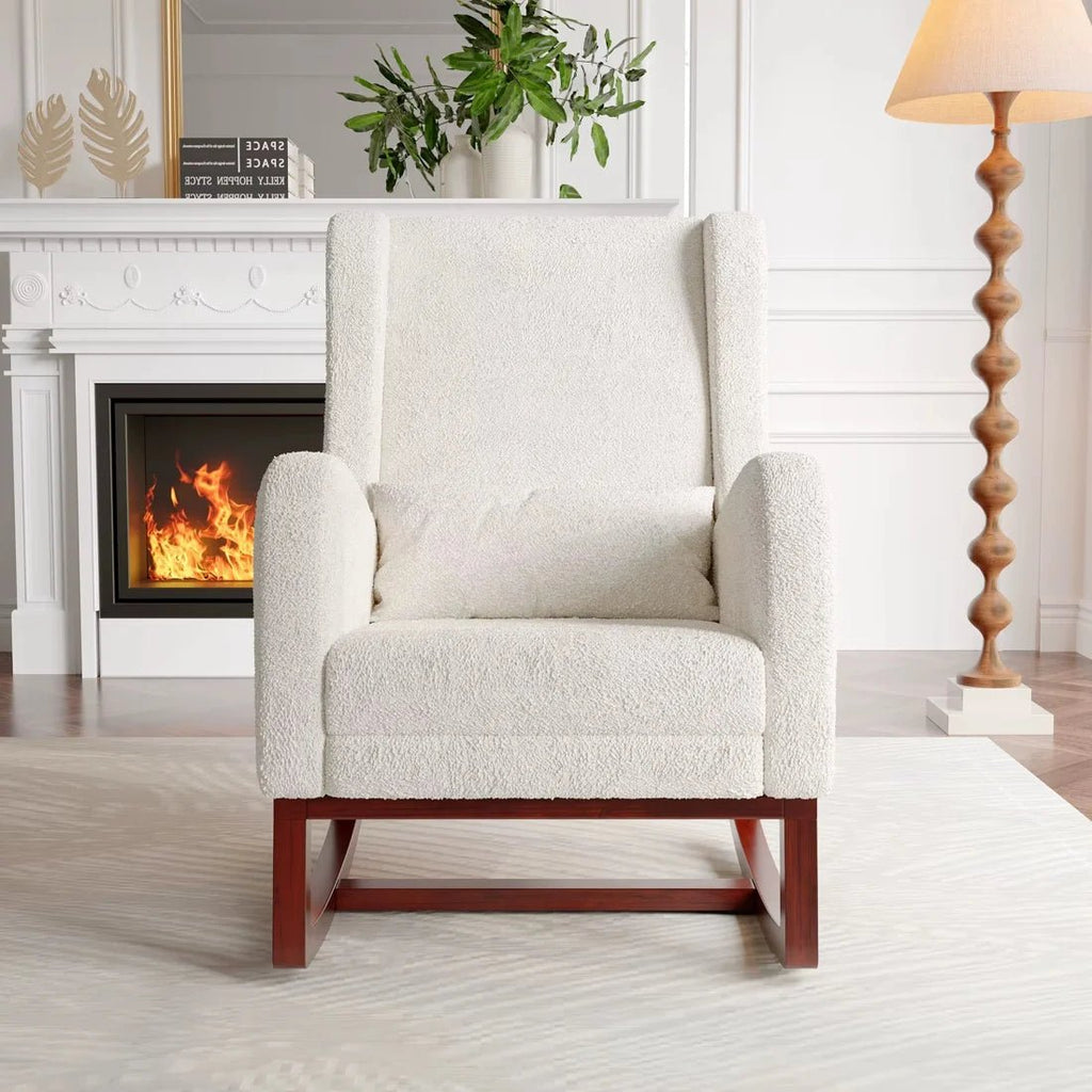 VELKA – Rocking Chair Teddy Blanc Ivoire avec Repose-Pieds Oscille   Maison Rêves