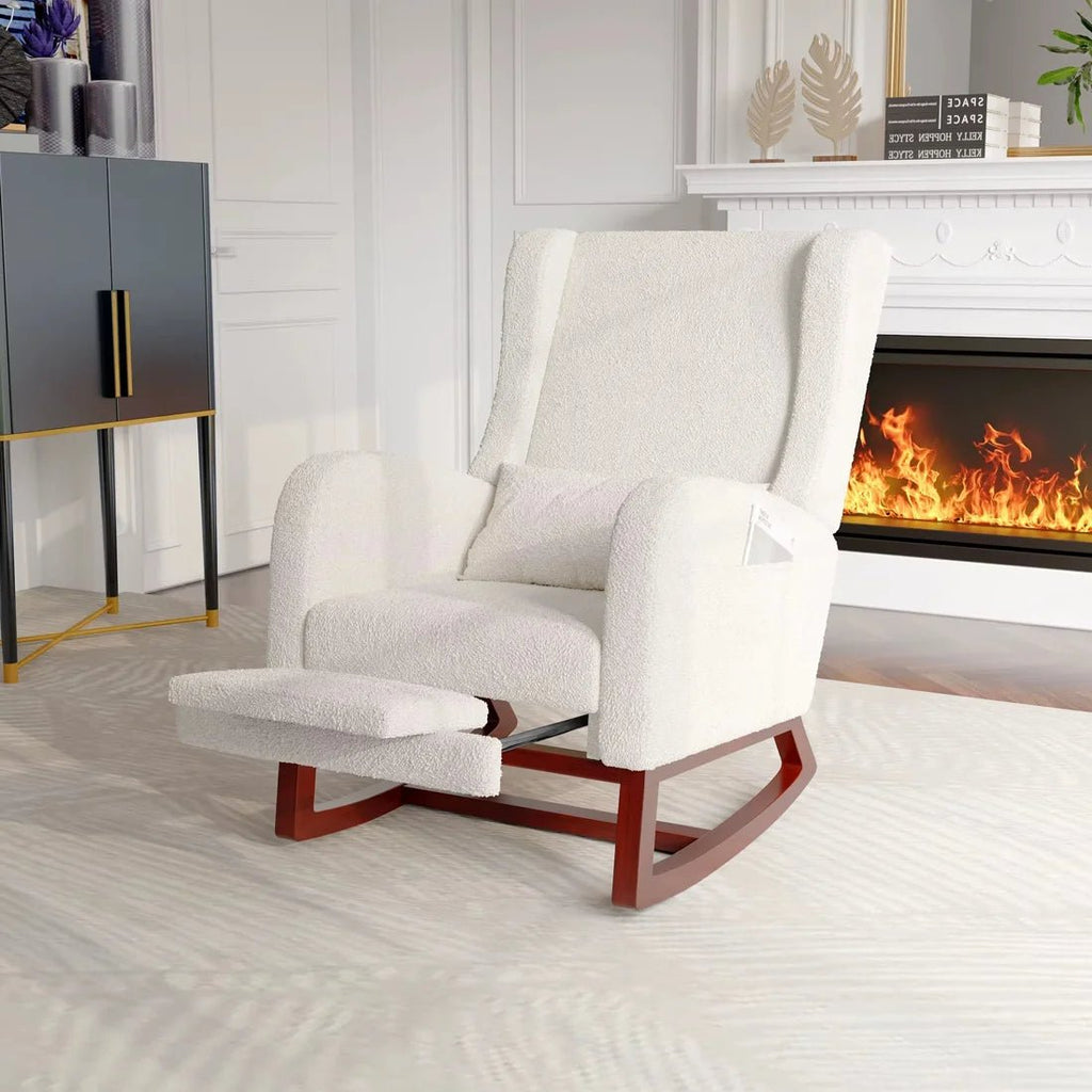 VELKA – Rocking Chair Teddy Blanc Ivoire avec Repose-Pieds Oscille   Maison Rêves